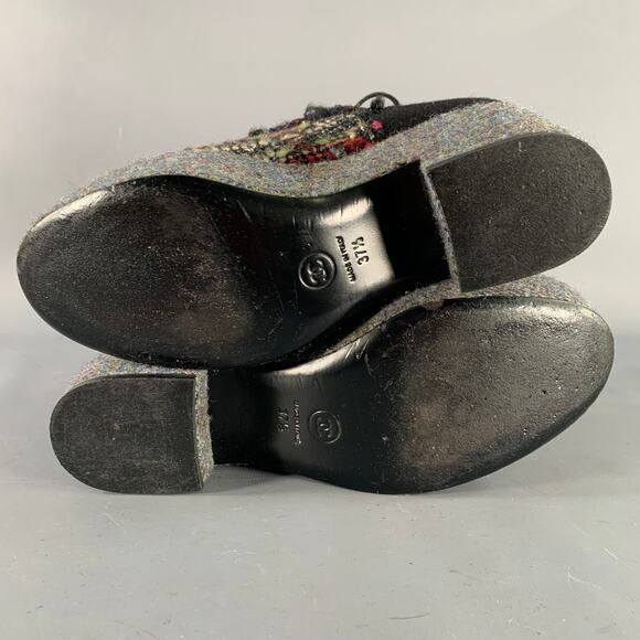 CHANEL Size 6.5 Black Red Grey Tweed Platform Oxford Flats - Picture 6 of 9